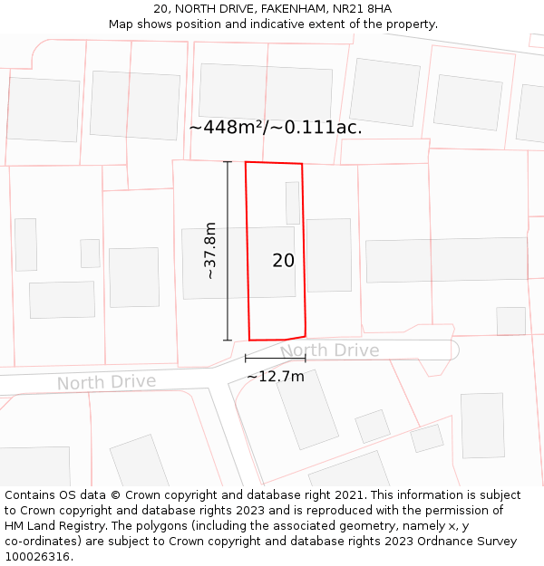 20, NORTH DRIVE, FAKENHAM, NR21 8HA: Plot and title map