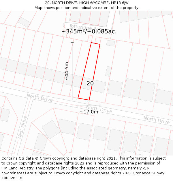 20, NORTH DRIVE, HIGH WYCOMBE, HP13 6JW: Plot and title map