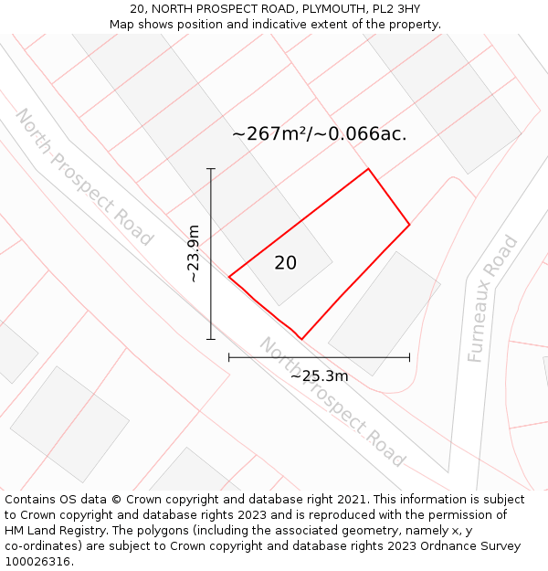 20, NORTH PROSPECT ROAD, PLYMOUTH, PL2 3HY: Plot and title map
