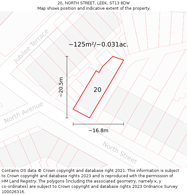 20, NORTH STREET, LEEK, ST13 8DW: Plot and title map