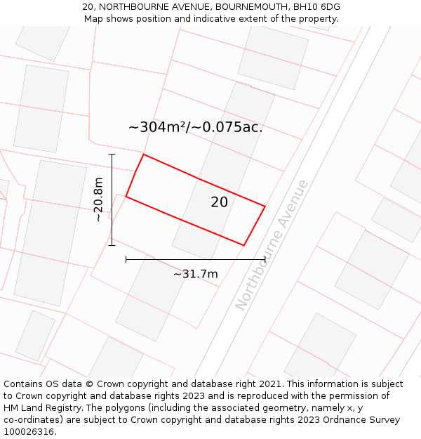 20, NORTHBOURNE AVENUE, BOURNEMOUTH, BH10 6DG: Plot and title map
