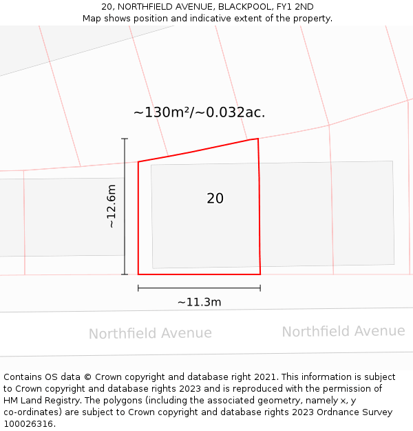 20, NORTHFIELD AVENUE, BLACKPOOL, FY1 2ND: Plot and title map