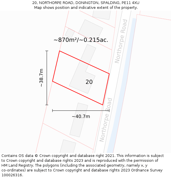 20, NORTHORPE ROAD, DONINGTON, SPALDING, PE11 4XU: Plot and title map