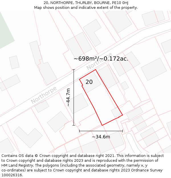 20, NORTHORPE, THURLBY, BOURNE, PE10 0HJ: Plot and title map