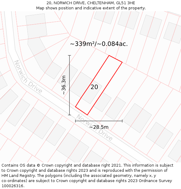 20, NORWICH DRIVE, CHELTENHAM, GL51 3HE: Plot and title map