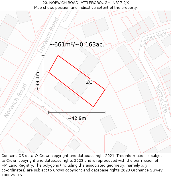 20, NORWICH ROAD, ATTLEBOROUGH, NR17 2JX: Plot and title map