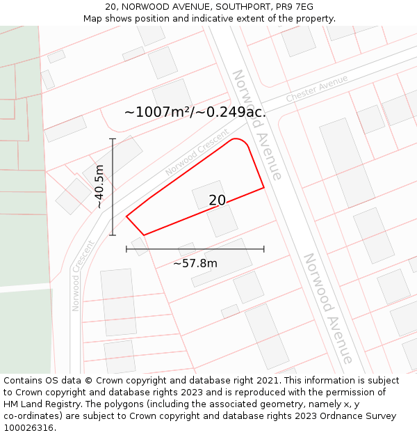 20, NORWOOD AVENUE, SOUTHPORT, PR9 7EG: Plot and title map