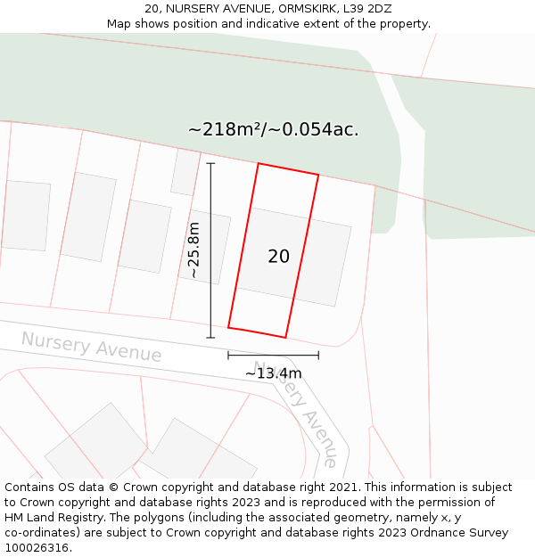 20, NURSERY AVENUE, ORMSKIRK, L39 2DZ: Plot and title map