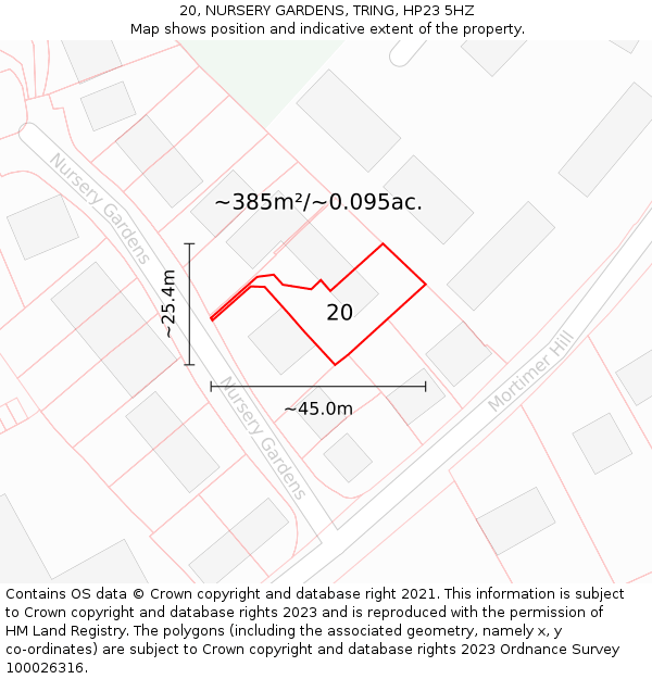 20, NURSERY GARDENS, TRING, HP23 5HZ: Plot and title map