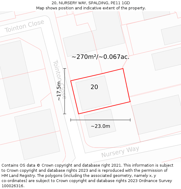 20, NURSERY WAY, SPALDING, PE11 1GD: Plot and title map