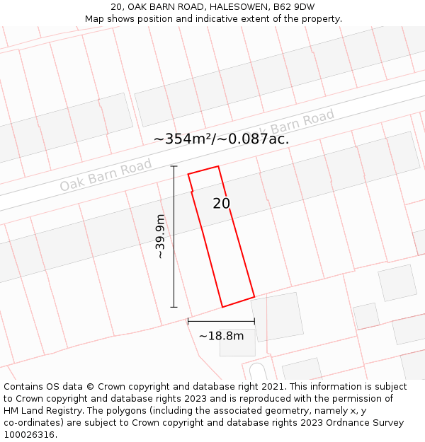 20, OAK BARN ROAD, HALESOWEN, B62 9DW: Plot and title map