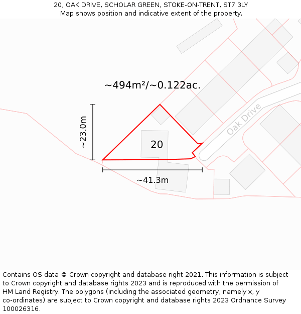 20, OAK DRIVE, SCHOLAR GREEN, STOKE-ON-TRENT, ST7 3LY: Plot and title map