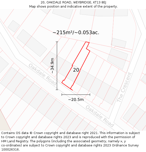 20, OAKDALE ROAD, WEYBRIDGE, KT13 8EJ: Plot and title map