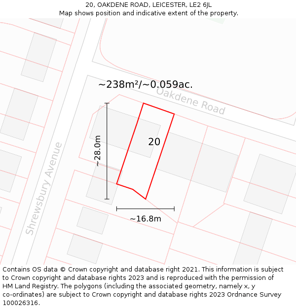 20, OAKDENE ROAD, LEICESTER, LE2 6JL: Plot and title map