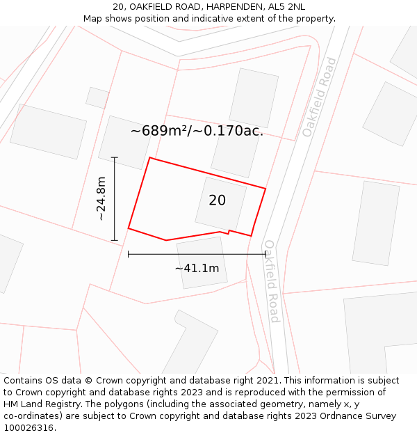 20, OAKFIELD ROAD, HARPENDEN, AL5 2NL: Plot and title map