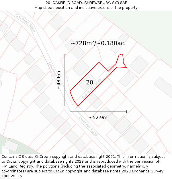 20, OAKFIELD ROAD, SHREWSBURY, SY3 8AE: Plot and title map