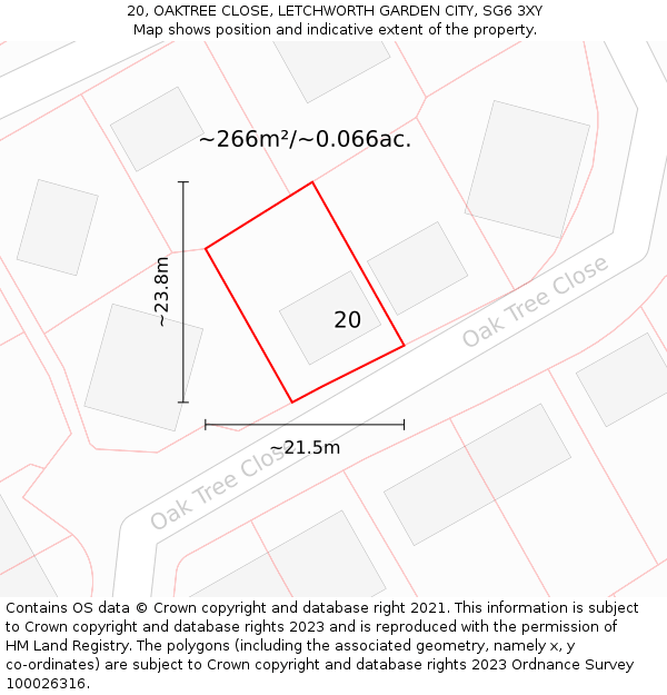 20, OAKTREE CLOSE, LETCHWORTH GARDEN CITY, SG6 3XY: Plot and title map