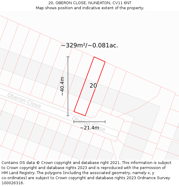 20, OBERON CLOSE, NUNEATON, CV11 6NT: Plot and title map