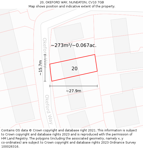 20, OKEFORD WAY, NUNEATON, CV10 7GB: Plot and title map