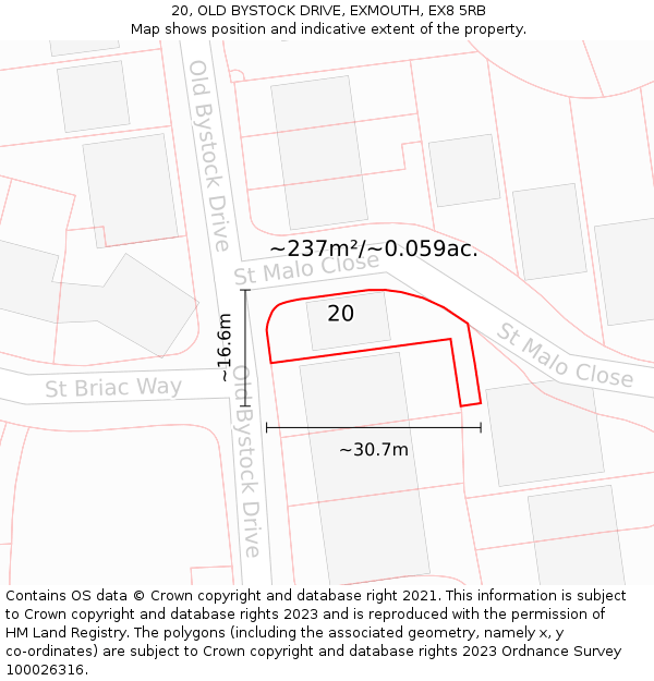 20, OLD BYSTOCK DRIVE, EXMOUTH, EX8 5RB: Plot and title map