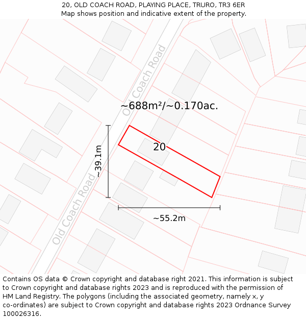 20, OLD COACH ROAD, PLAYING PLACE, TRURO, TR3 6ER: Plot and title map