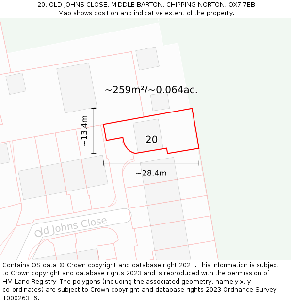 20, OLD JOHNS CLOSE, MIDDLE BARTON, CHIPPING NORTON, OX7 7EB: Plot and title map