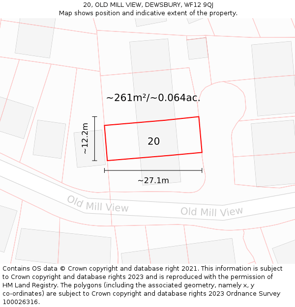 20, OLD MILL VIEW, DEWSBURY, WF12 9QJ: Plot and title map