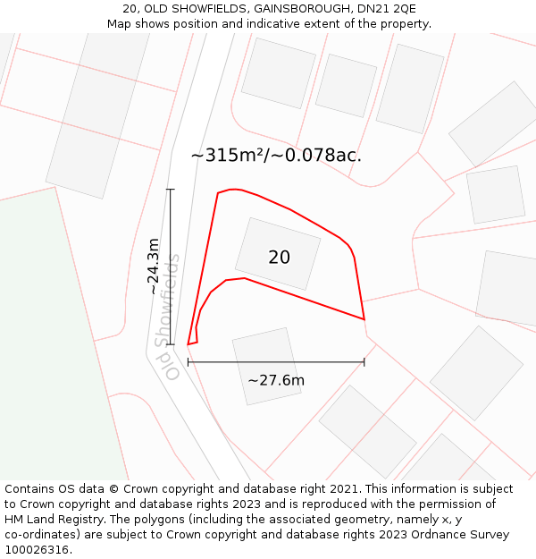 20, OLD SHOWFIELDS, GAINSBOROUGH, DN21 2QE: Plot and title map