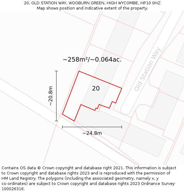 20, OLD STATION WAY, WOOBURN GREEN, HIGH WYCOMBE, HP10 0HZ: Plot and title map