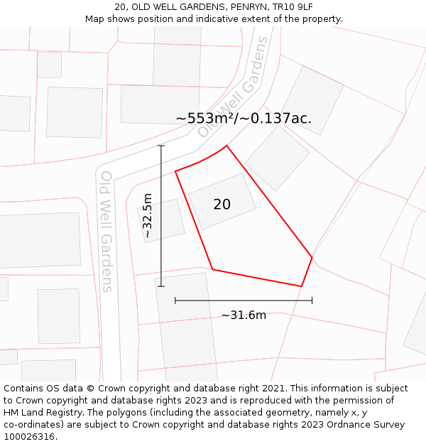 20, OLD WELL GARDENS, PENRYN, TR10 9LF: Plot and title map
