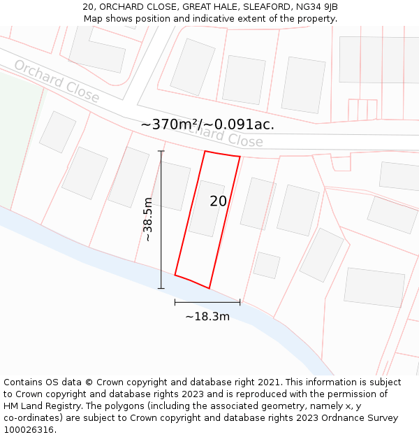 20, ORCHARD CLOSE, GREAT HALE, SLEAFORD, NG34 9JB: Plot and title map