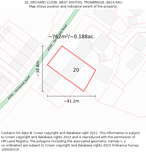 20, ORCHARD CLOSE, WEST ASHTON, TROWBRIDGE, BA14 6AU: Plot and title map