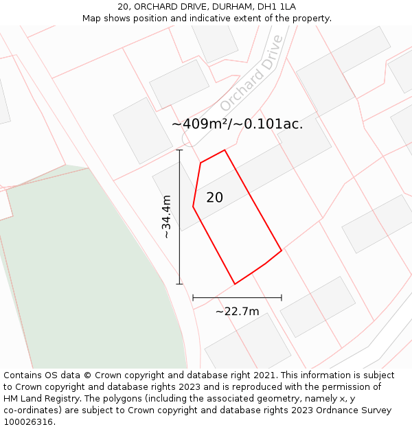 20, ORCHARD DRIVE, DURHAM, DH1 1LA: Plot and title map