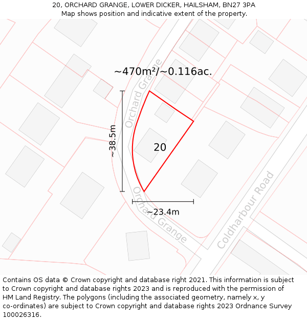 20, ORCHARD GRANGE, LOWER DICKER, HAILSHAM, BN27 3PA: Plot and title map