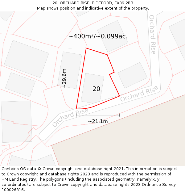 20, ORCHARD RISE, BIDEFORD, EX39 2RB: Plot and title map