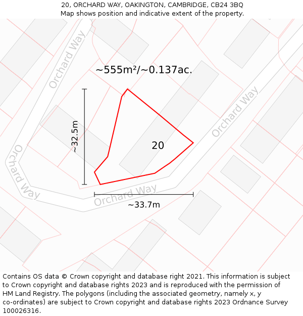 20, ORCHARD WAY, OAKINGTON, CAMBRIDGE, CB24 3BQ: Plot and title map