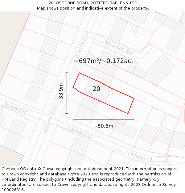 20, OSBORNE ROAD, POTTERS BAR, EN6 1SD: Plot and title map