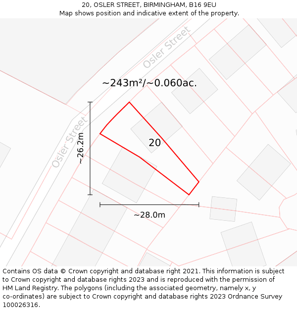 20, OSLER STREET, BIRMINGHAM, B16 9EU: Plot and title map