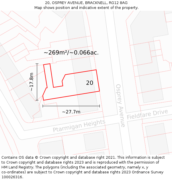 20, OSPREY AVENUE, BRACKNELL, RG12 8AG: Plot and title map