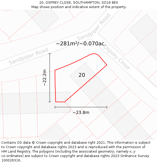 20, OSPREY CLOSE, SOUTHAMPTON, SO16 8EX: Plot and title map