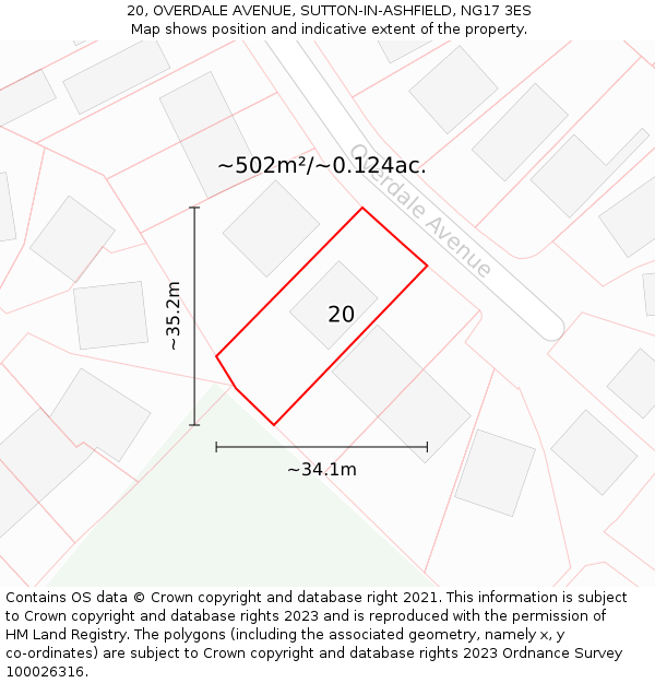 20, OVERDALE AVENUE, SUTTON-IN-ASHFIELD, NG17 3ES: Plot and title map