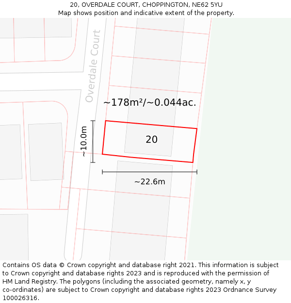 20, OVERDALE COURT, CHOPPINGTON, NE62 5YU: Plot and title map