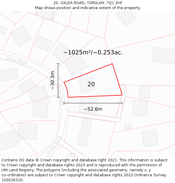 20, OXLEA ROAD, TORQUAY, TQ1 2HF: Plot and title map