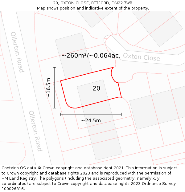 20, OXTON CLOSE, RETFORD, DN22 7WR: Plot and title map