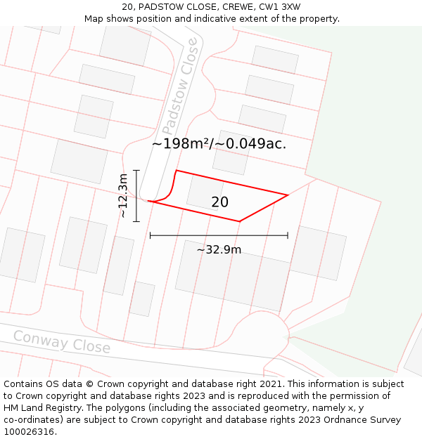 20, PADSTOW CLOSE, CREWE, CW1 3XW: Plot and title map