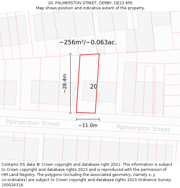 20, PALMERSTON STREET, DERBY, DE23 6PE: Plot and title map