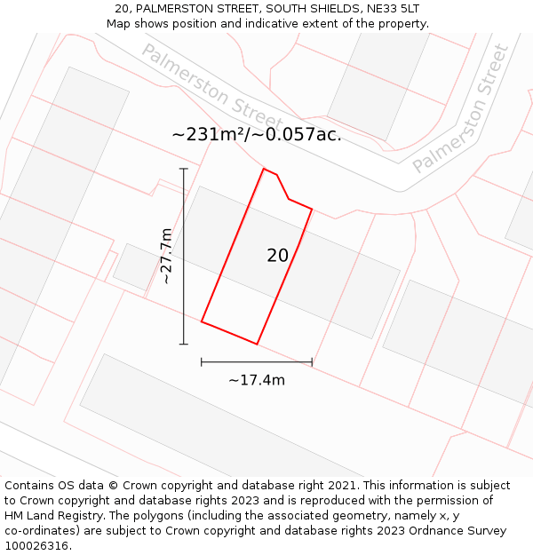 20, PALMERSTON STREET, SOUTH SHIELDS, NE33 5LT: Plot and title map