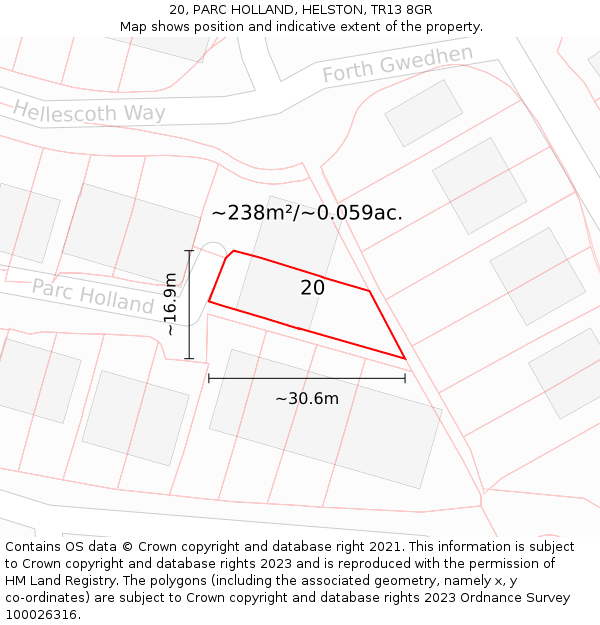 20, PARC HOLLAND, HELSTON, TR13 8GR: Plot and title map