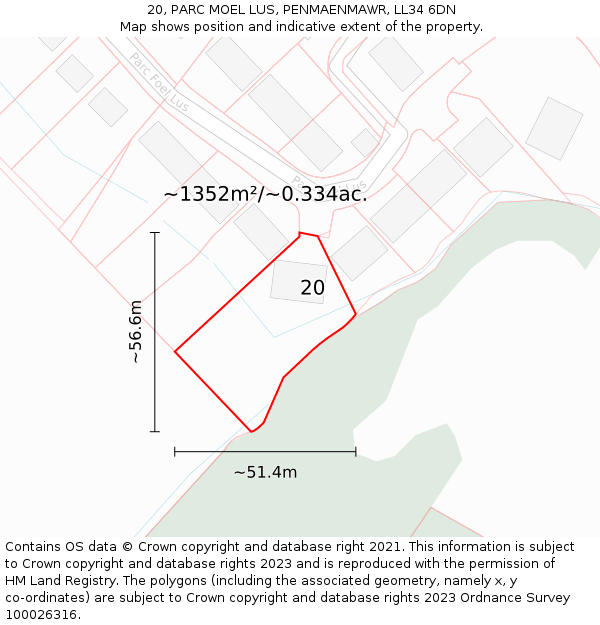 20, PARC MOEL LUS, PENMAENMAWR, LL34 6DN: Plot and title map