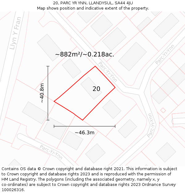 20, PARC YR YNN, LLANDYSUL, SA44 4JU: Plot and title map